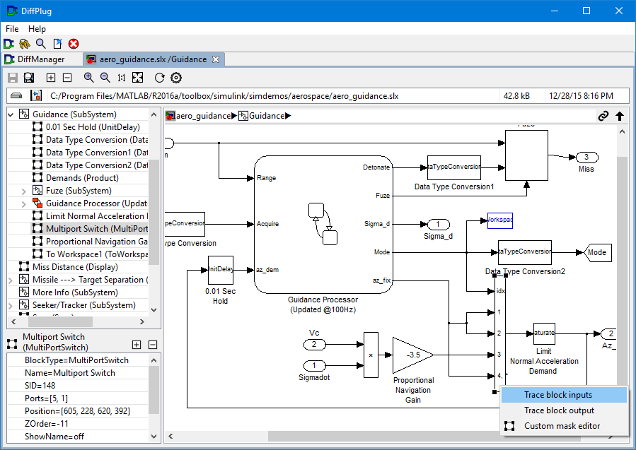 Simulink model before trace