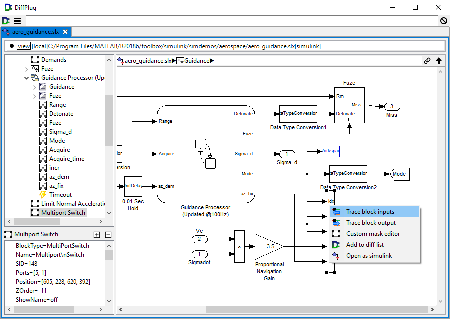 Simulink model before trace