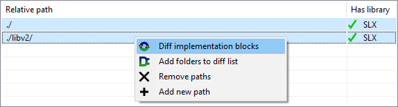 library block diff menu