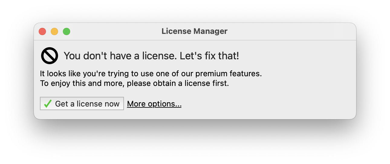 Get license dialog